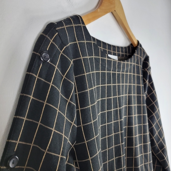 New J.Jill Ponte Knit Windowpane Plaid Check Boatneck Button Sleeve Top - Picture 4 of 12